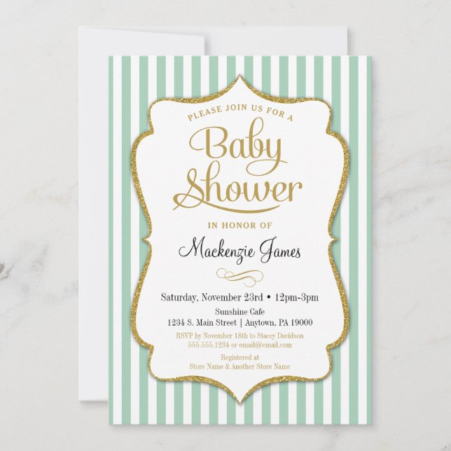 Baby shower vert Menthe Invitation Garçon neutre f (Devant)
