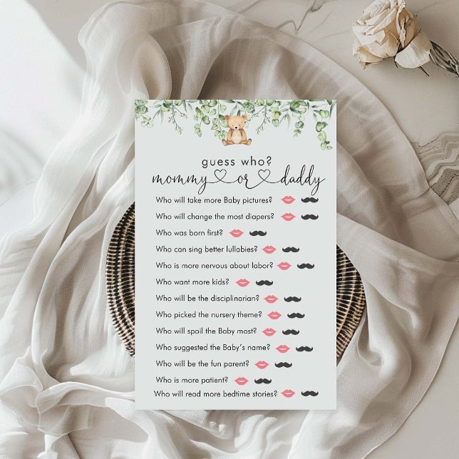 Baby shower vert Teddy Bear "Guess Who" Jeu (Créateur téléchargé)