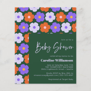 Baby shower vert violet à fleur rétro