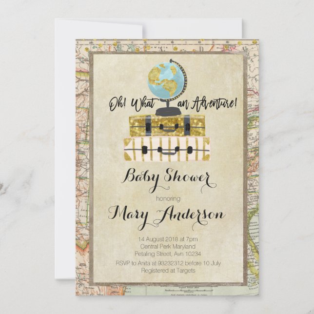 Baby shower vintage de bagages Invitation pour gar (Devant)