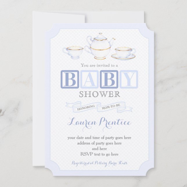 Baby shower Vintage Tea Party Cartes Invitations p (Devant)