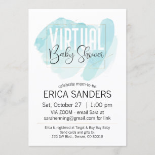 Baby shower virtuel Blue Watercolor Invitation
