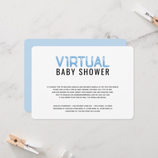 Baby shower virtuel pour Boy Blue White Invitation (Devant/Arrière en situation)