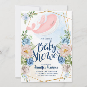 Baby shower   Watercolor Pink Whale Invitation