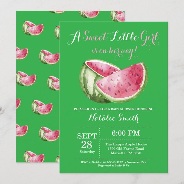 Baby shower Watermelon Invitation Green (Devant / Derrière)