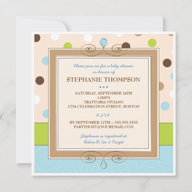 Baby shower Whimsy Boy Blue Polka Invitation (Devant)