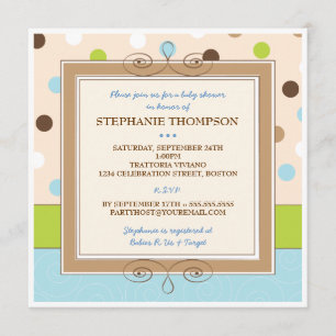 Baby shower Whimsy Boy Blue Polka Invitation