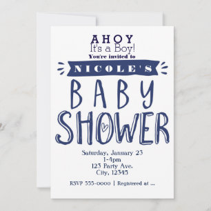 BABY SHOWER White & Navy Blue Nautical Invitations