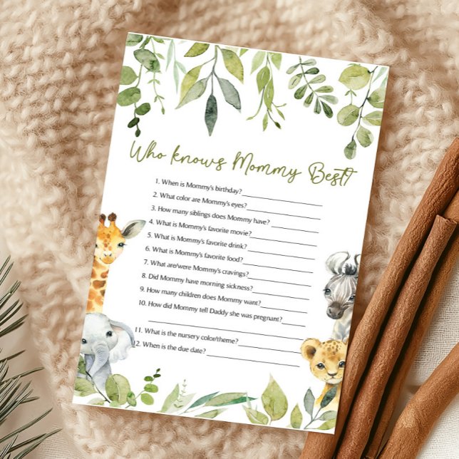 Baby Shower Wild One - Jeu Qui connaît le mieux Ma (Wild One Safari Baby Shower Game)