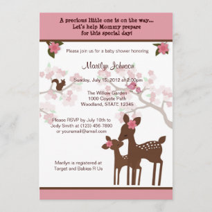 Baby shower Willow Deer Invitation forêt PINK