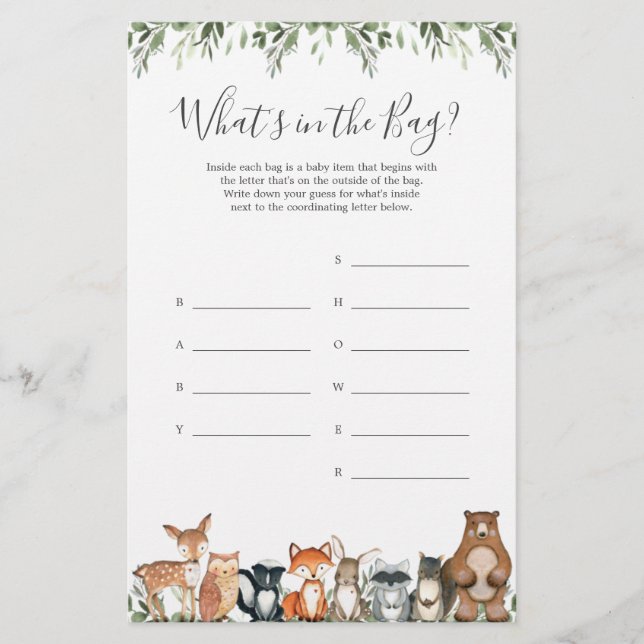 Baby shower Woodland Devinez ce qui se passe dans  (Devant)