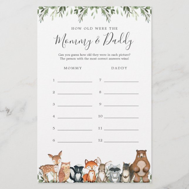 Baby shower Woodland Quel Âge Avaient-Ils Jeu Cart (Devant)