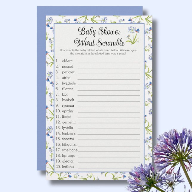 Baby Shower Word Scramble  Lily with Bluebird (Créateur téléchargé)