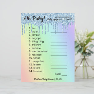 Baby shower Word Scramble Parties scintillant Ombr