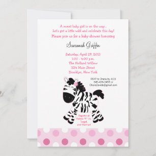 Baby shower Zèbre rose mignon 5x7 Invitation