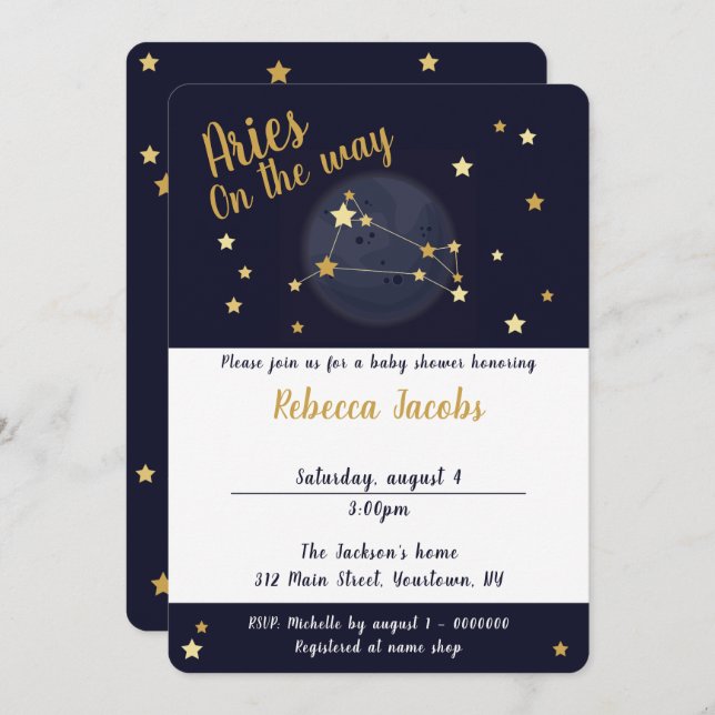 Baby shower zodiac Aries Invitation (Devant / Derrière)