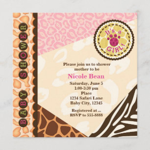 Baby showers Girls Pink Safari Invitations À Thème