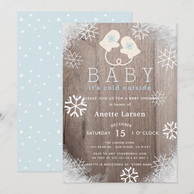 Baby Son Froid Extérieur Blue Douche Invitation (Devant / Derrière)
