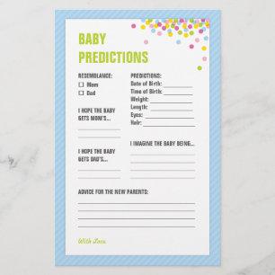 Baby Sprinkle Baby Predictions Card - Bleu
