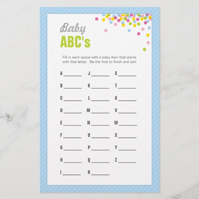 Baby Sprinkle / Baby Shower ABCs Jeu - Bleu (Devant)