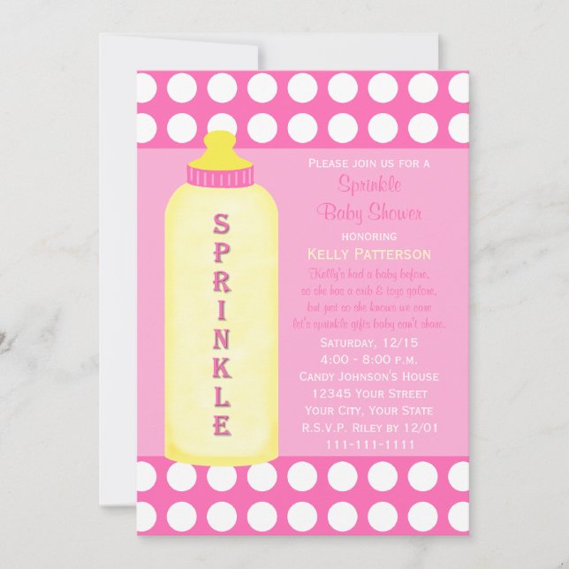 Baby Sprinkle Invitation Bouteille Bébé Fille Douc (Devant)