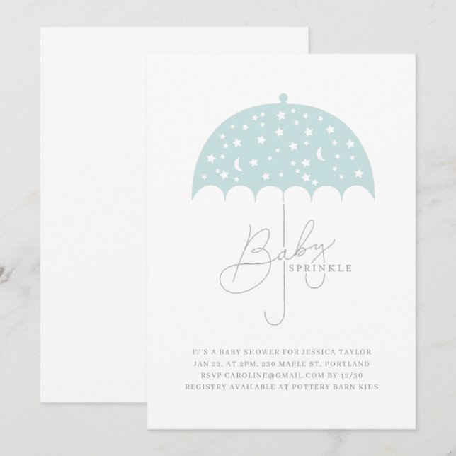 Baby Stars Brolly Baby shower Invitation (Devant / Derrière)