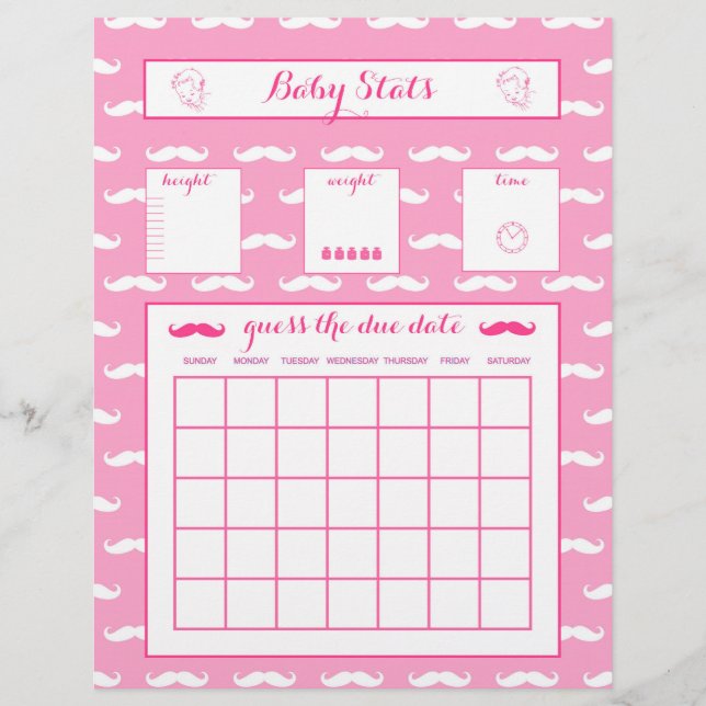 Baby Stats Guess The due Date Baby shower jeu (Devant)