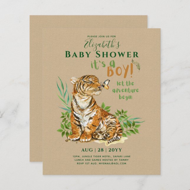 Baby Tiger Genre Révéler les invitations à la douc (Devant / Derrière)