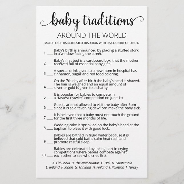 Baby Traditions jeu Baby shower partie (Devant)