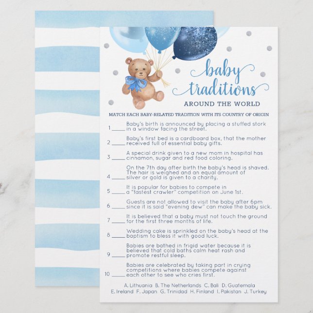 Baby Traditions Jeu Baby shower Teddy Bear (Devant / Derrière)