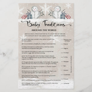Baby Traditions Snowman Baby shower Jeu