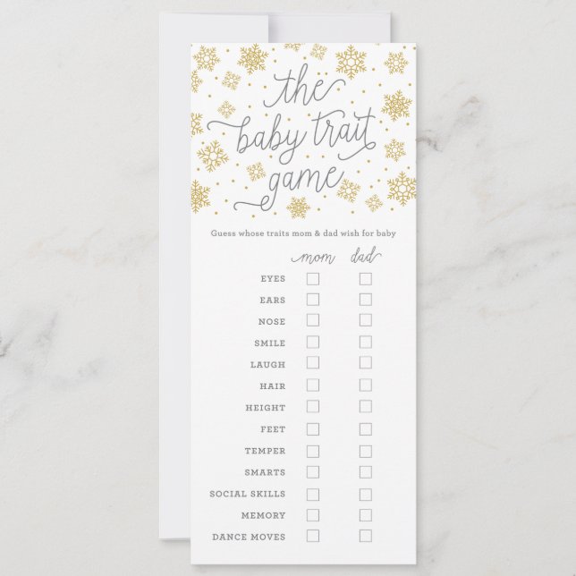 Baby Trait Gold Snowflake Baby shower Carte de jeu (Devant)