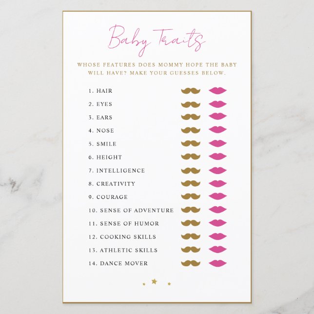 Baby Traits Shower Game Advice Cards (Devant)