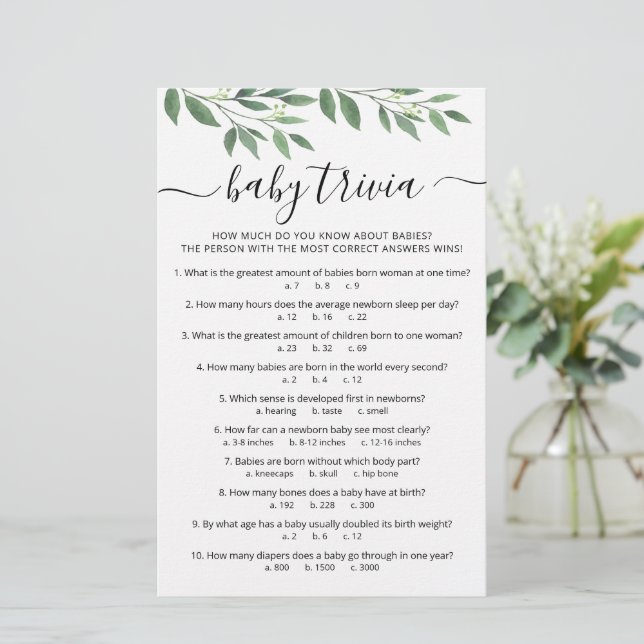 Baby Trivia Jeu avec réponses Baby shower partie (Debout devant)