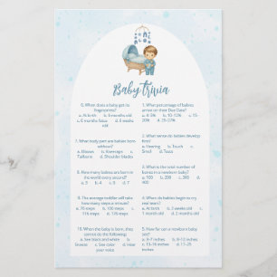 Baby trivia Scrip Cute Boy Carte Baby shower bleu