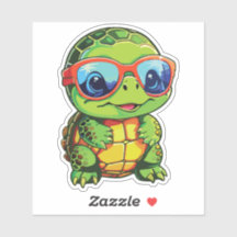 Baby Turtle Sticker with Glasses - Kawaii Vinyl