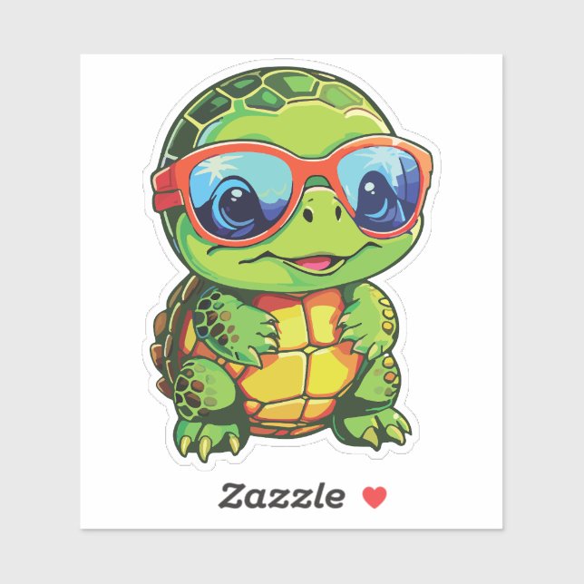 Baby Turtle Sticker with Glasses - Kawaii Vinyl  (Feuille)