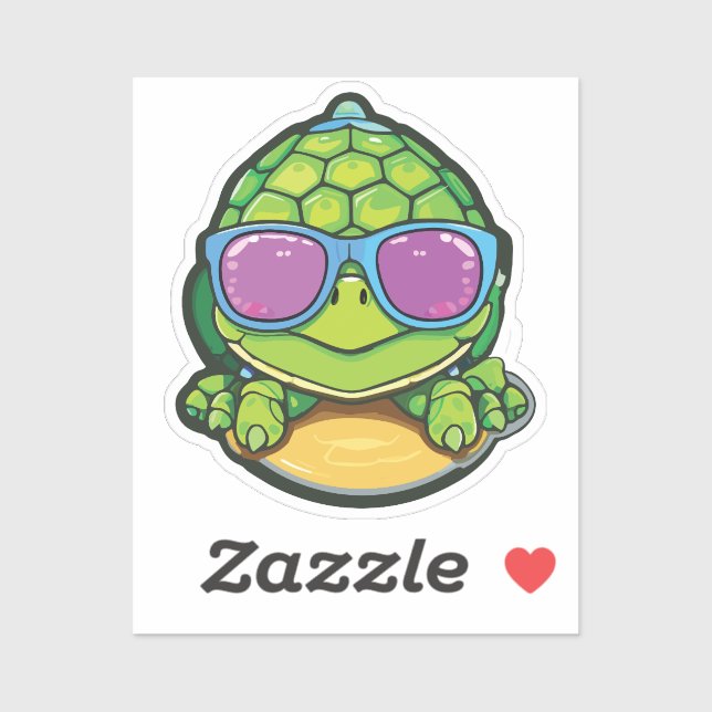 Baby Turtle Sticker with Glasses - Kawaii Waterpro (Feuille)