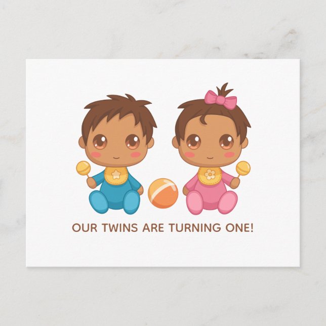 Baby Twins First Birthday Boy and Girl Invitation (Devant)