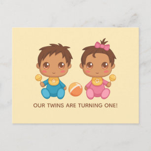 Baby Twins First Birthday Boy Girl Invitation 2