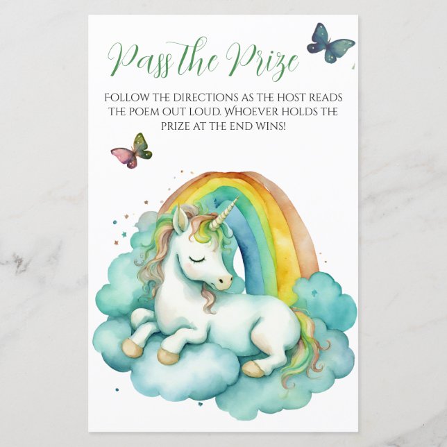 Baby Unicorn Baby shower Passez le jeu du prix (Dos)