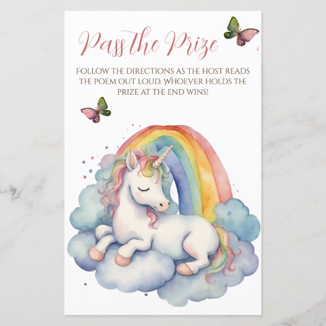 Baby Unicorn fille Baby shower Passez le jeu de pr (Dos)