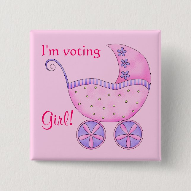 Baby Voting Girl Genre Reveal Party Badge Pin (Devant)