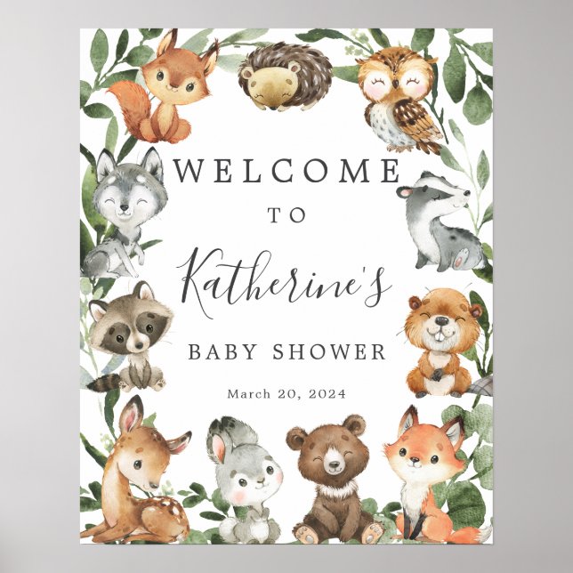 Baby Woodland Animaux Baby shower Affiche de bienv (Devant)