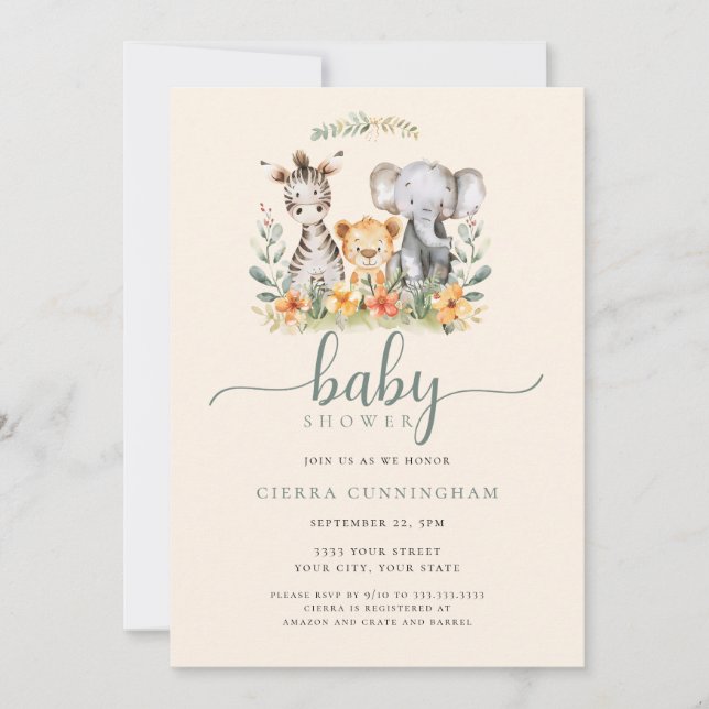 Baby Zoo Animal Baby shower Invitation (Devant)