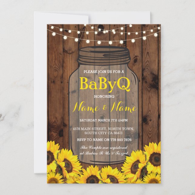 BaByQ Baby shower BBQ de tournesol Jar Invitation  (Devant)