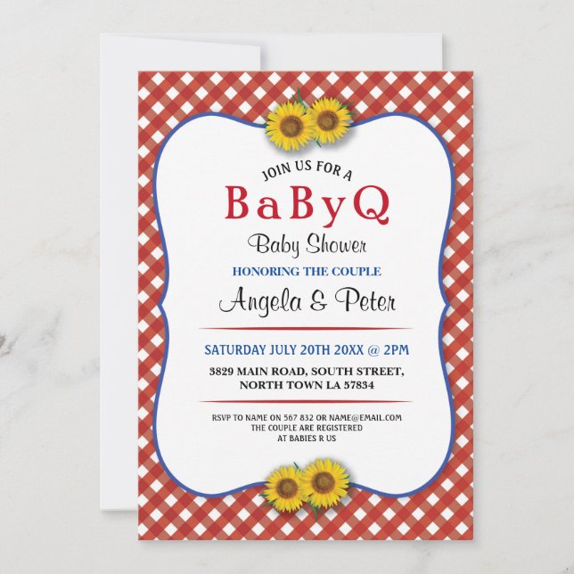 BABYQ Baby shower BBQ Party Couples Invitation rou (Devant)