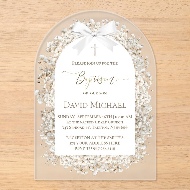 Baby's breath Baptism boy Acrylic Invitation (Recto)