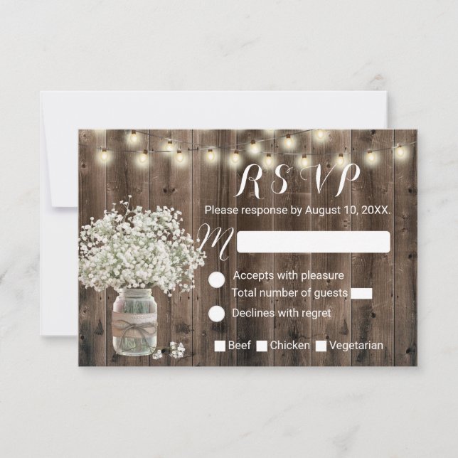 Baby's Breath Jar de mariage grange rustique RSVP (Devant)