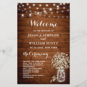 Baby's Breath Mason Jar Mariage Ceremony Programme